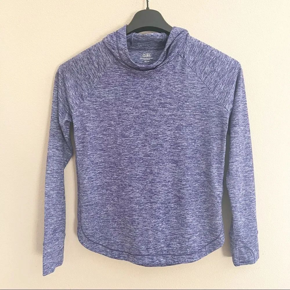 Athleta Girl Heathered Blue hooded sweatshirt Light weight Size XL 14